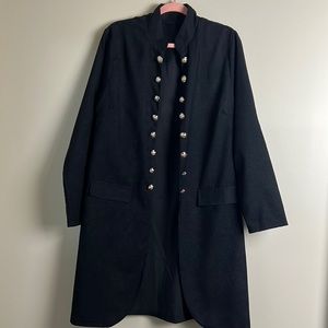 Military Style Double breasted stand collar gold buttons long sleeve coat